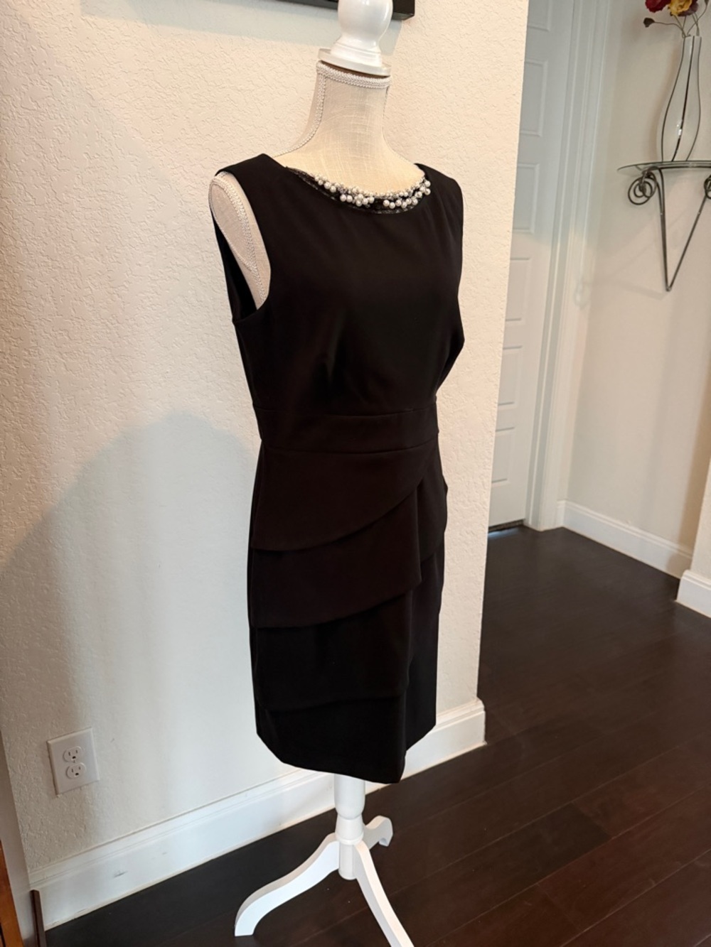 Little Black Sleeveless Jewel-Neck Tiered Mini Dress - Picture 3 of 9